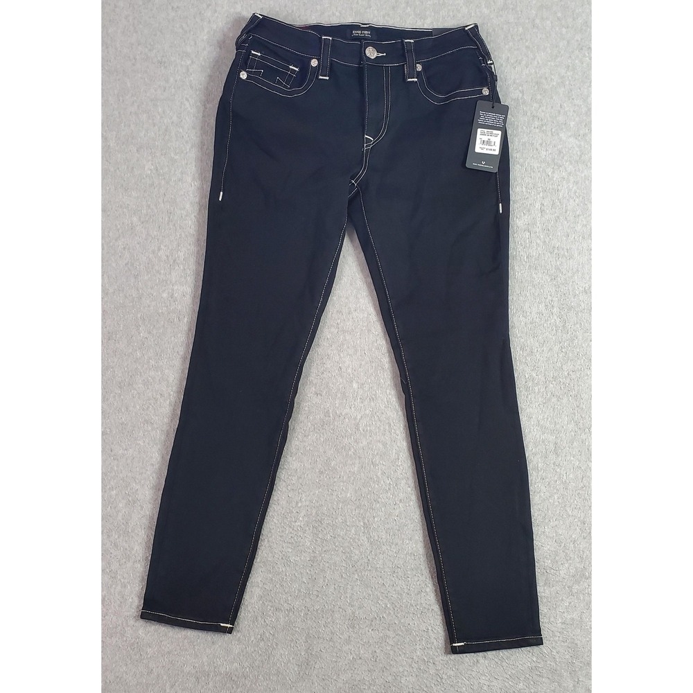 True Religion Jeans Womens 30 Black Jennie Curvy Mid Rise Super Skinny Stretch